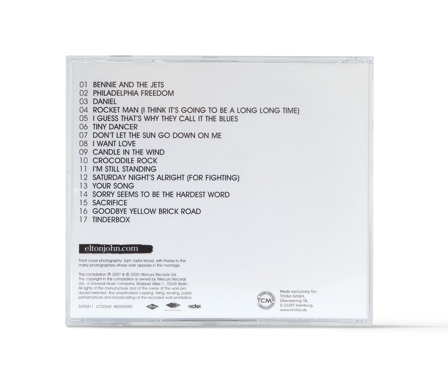 CD Elton John – »Rocket Man: The Definitive Hits« so zoznamom skladieb.