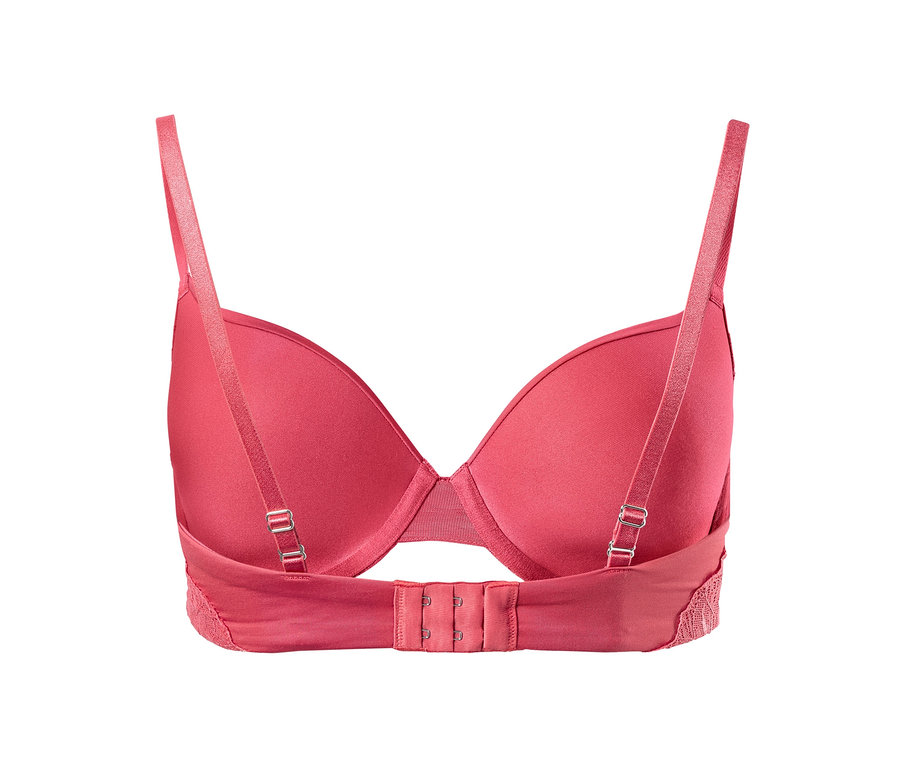 Detail dámskej podprsenky s košíčkami v malinovo ružovej farbe, zadný pohľad.