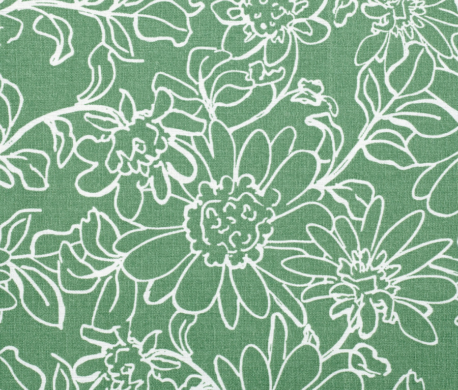 Zelený obrus na záhradný stôl s bielym kvetinovým vzorom.