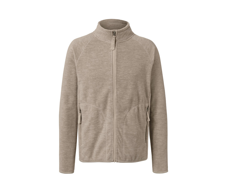 Béžová flísová mikina so zipsom v strede.