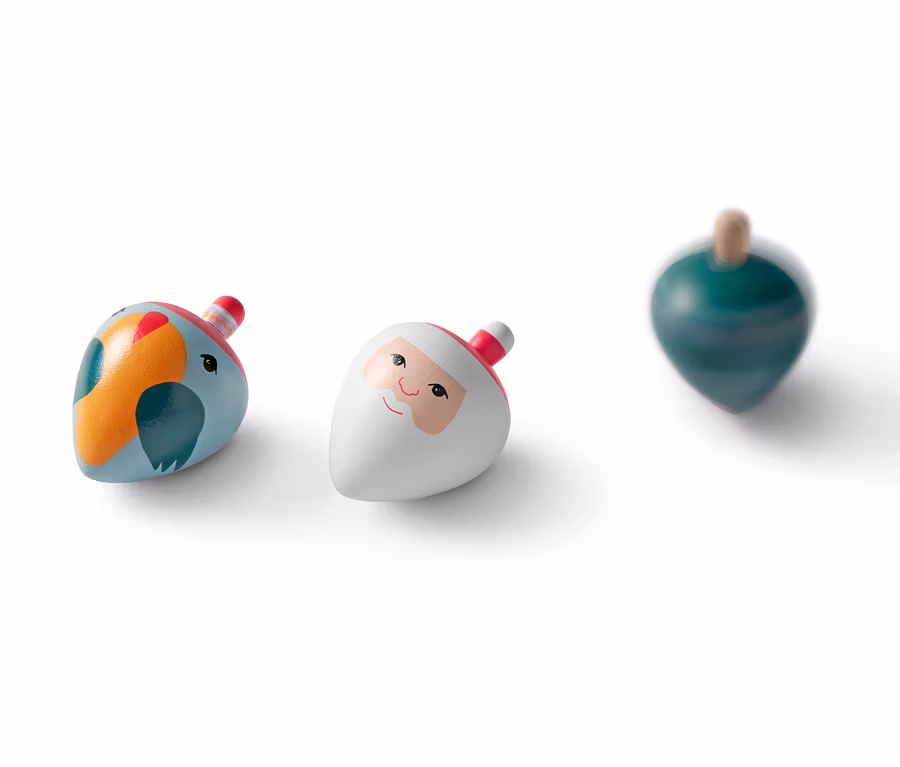 Súprava vĺčikov »Santa«: Tri drevené vĺčiky s rôznymi vzormi.