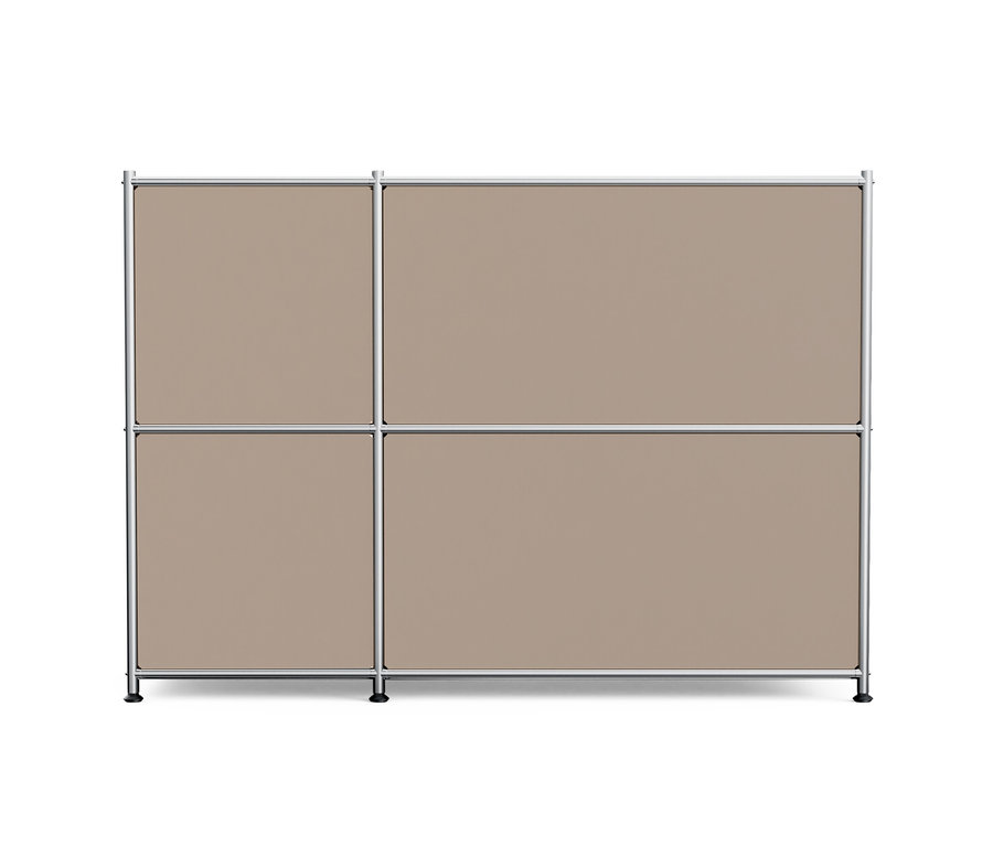 Hnedosivý kovový regál »CN3« s 2 výklopnými priehradkami.