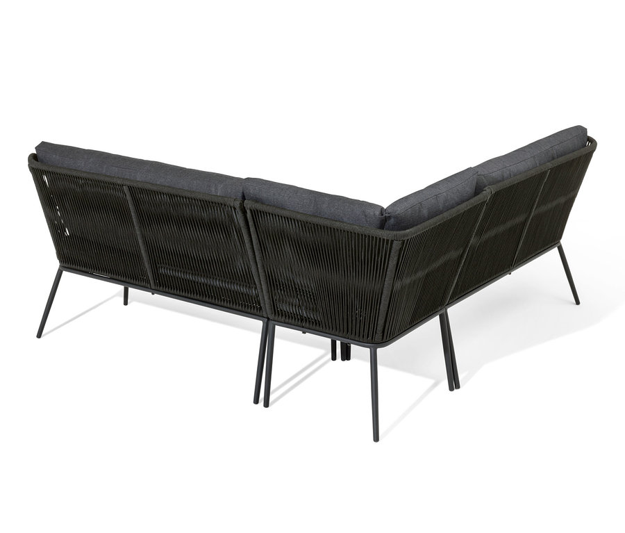 Rohová sedačka s textilným výpletom.