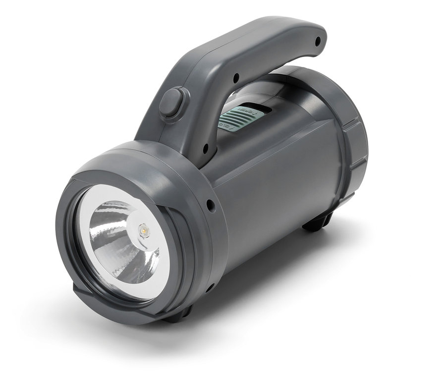 Sivá 17-in-1-LED-Multifunktionsleuchte s rukoväťou a vypínačom.