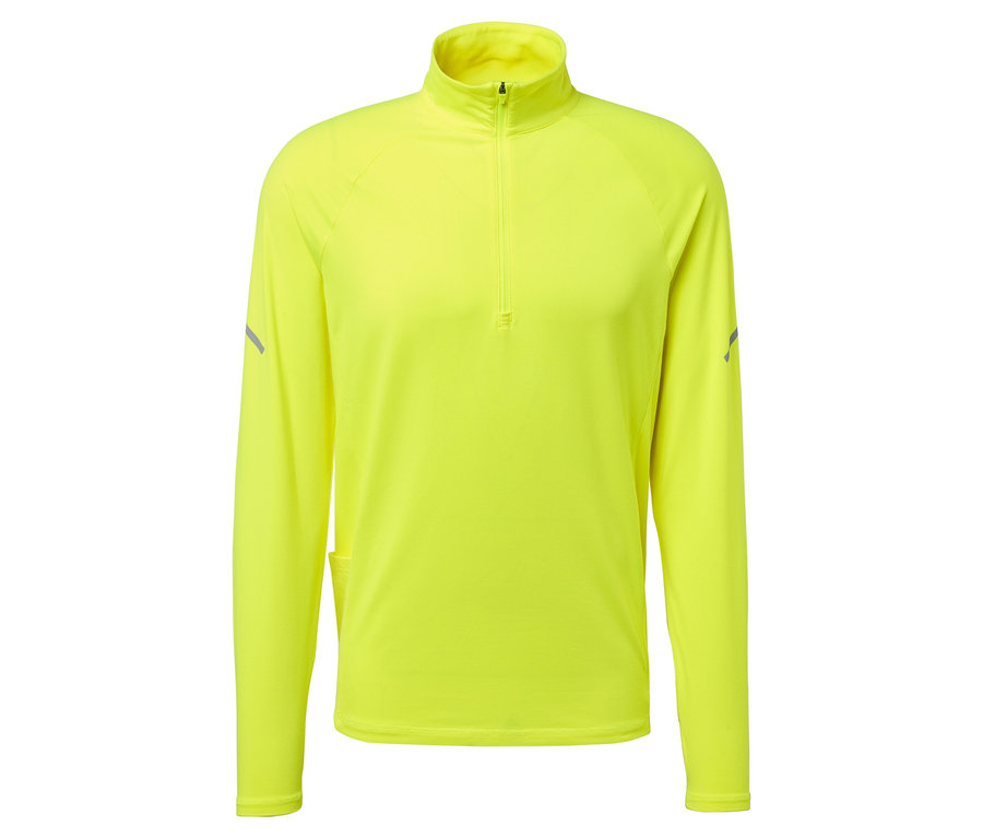 Žltý top s dlhým rukávom a zipsom pri krku.