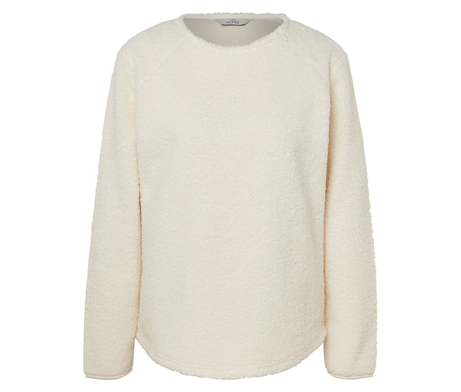 Krémovo biely fleecový pulóver s dlhými rukávmi.