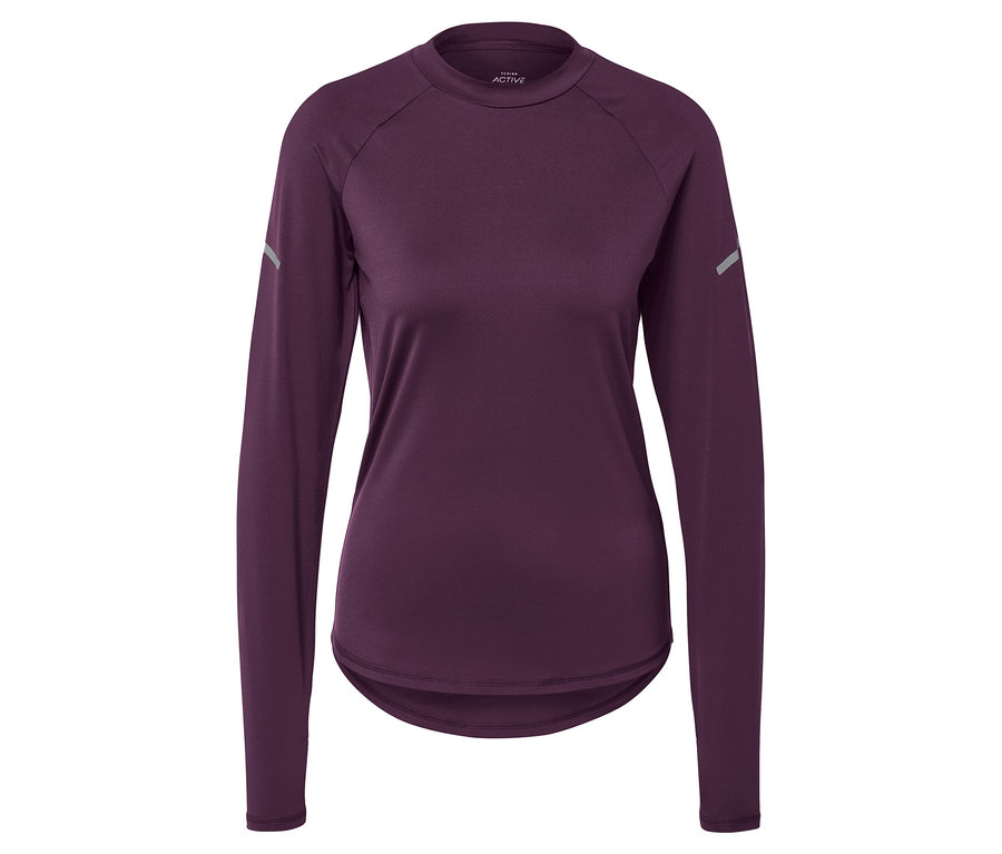 Fialové funkčné tričko s dlhým rukávom na bielom pozadí.