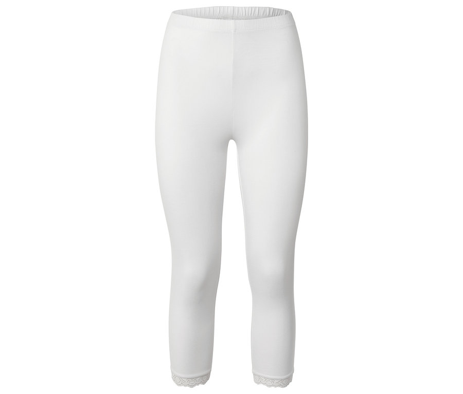 Biele legíny s čipkou na leme.