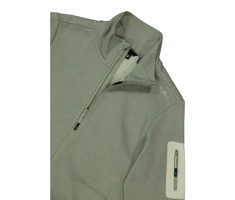 Detailný záber svetlozelenej bundy CMP so zipsom a golierom.