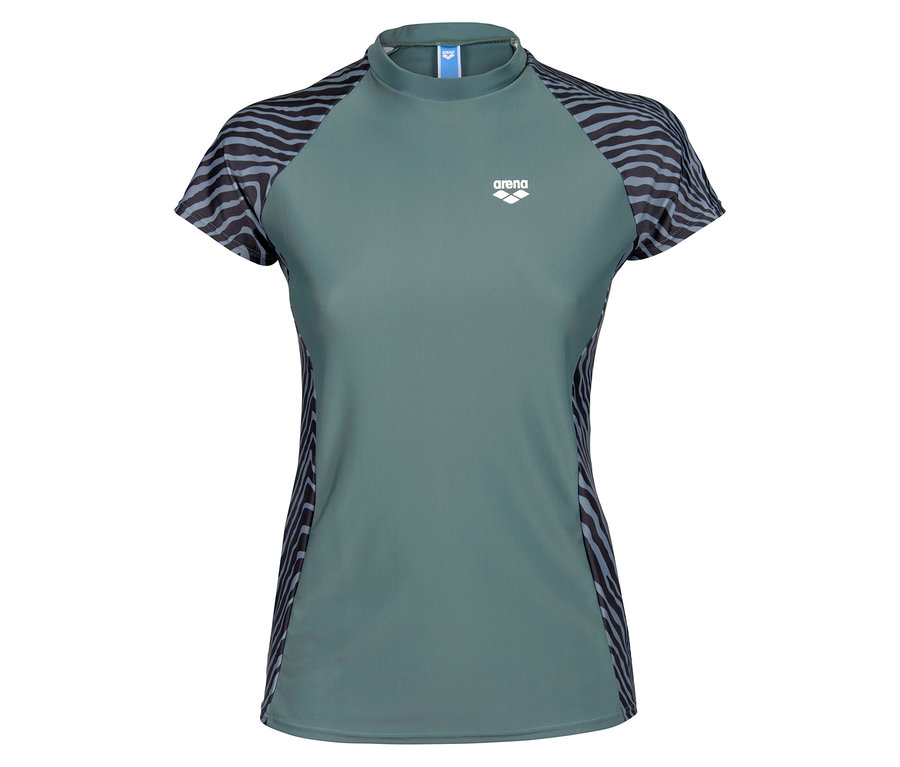 Zelené tričko Arena s krátkym rukávom so zebrovým vzorom na rukávoch a bokoch.
