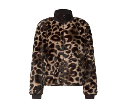 Street One Blouson z umelého kožuchu s leopardím vzorom, čiernym stojačikom, zipsom a rebrovanými manžetami.