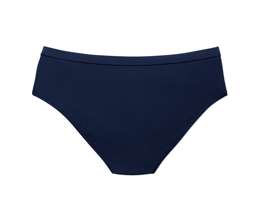 Nohavičky k športovým bikinám tmavomodrej farby na bielom pozadí.
