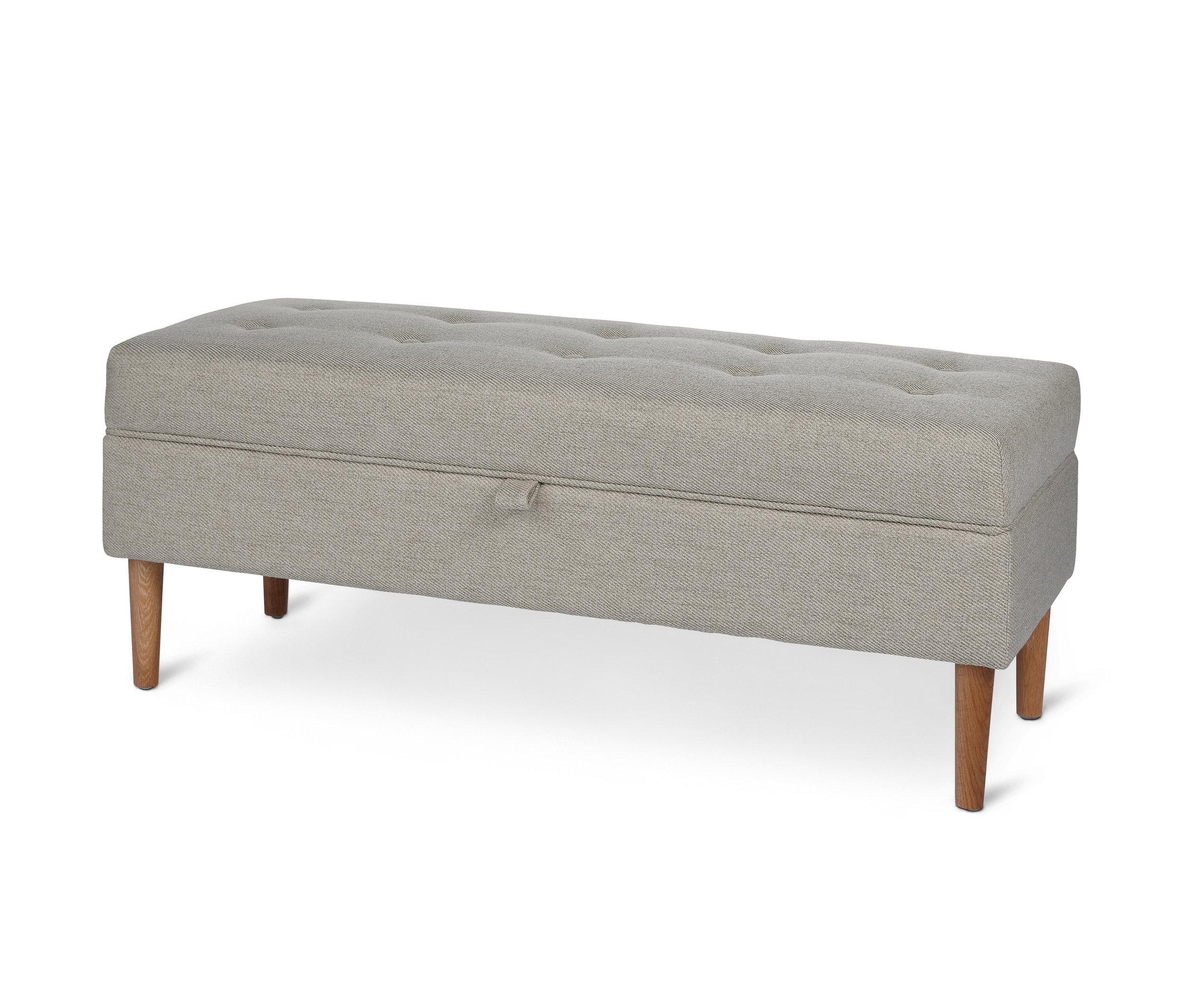 Čalúnená lavica s úložným priestorom a gombíkmi.