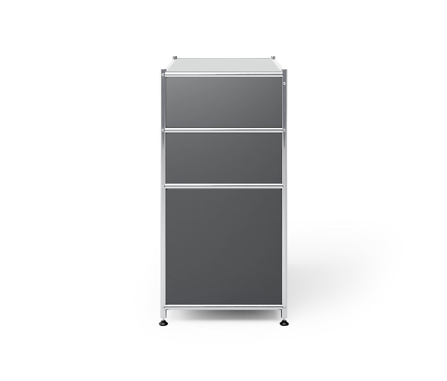 Sivá kovová komoda »CN3« s 3 zásuvkami.