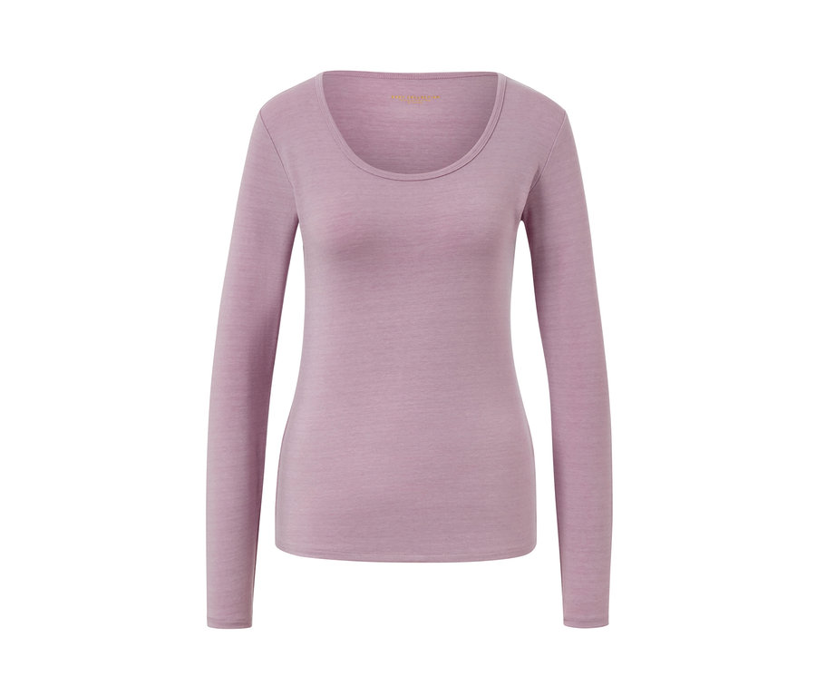 Fialové tričko s dlhými rukávmi s vlnou s certifikátom RWS.