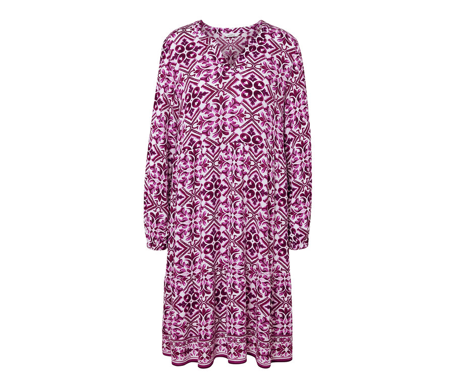 Tkané šaty s potlačou s dlhými rukávmi a výstrihom do V.