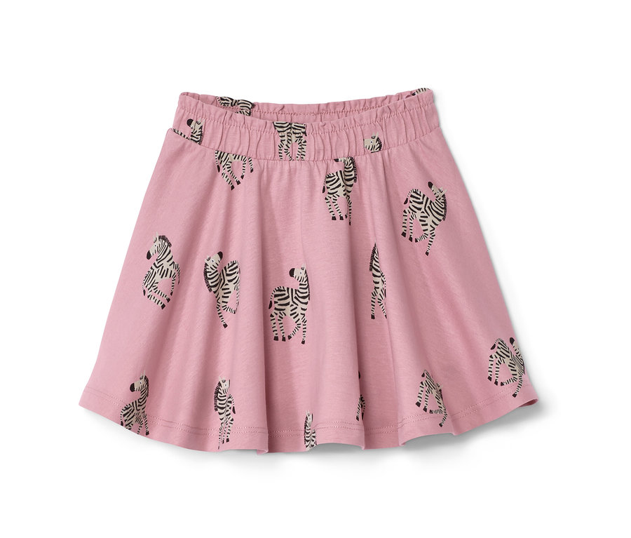 Ružová dievčenská džersejová sukňa so vzorom zebry.