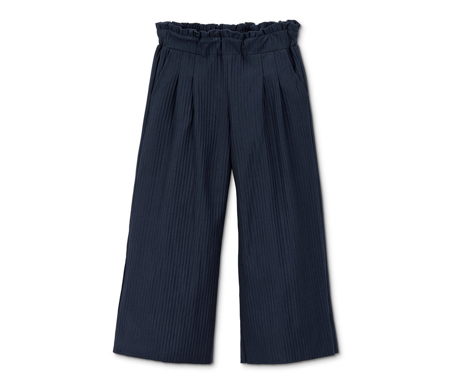 Tmavomodré plisované nohavice culottes s recyklovaného materiálu.