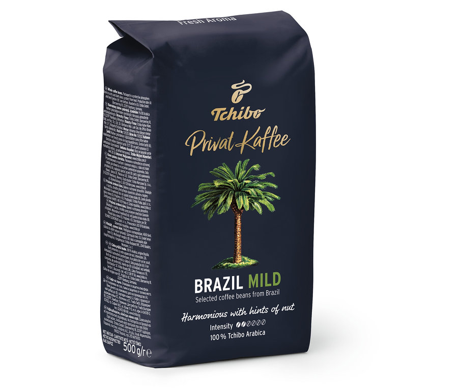 Balenie 500 g zrnkovej kávy Privat Kaffee Brazil Mild.