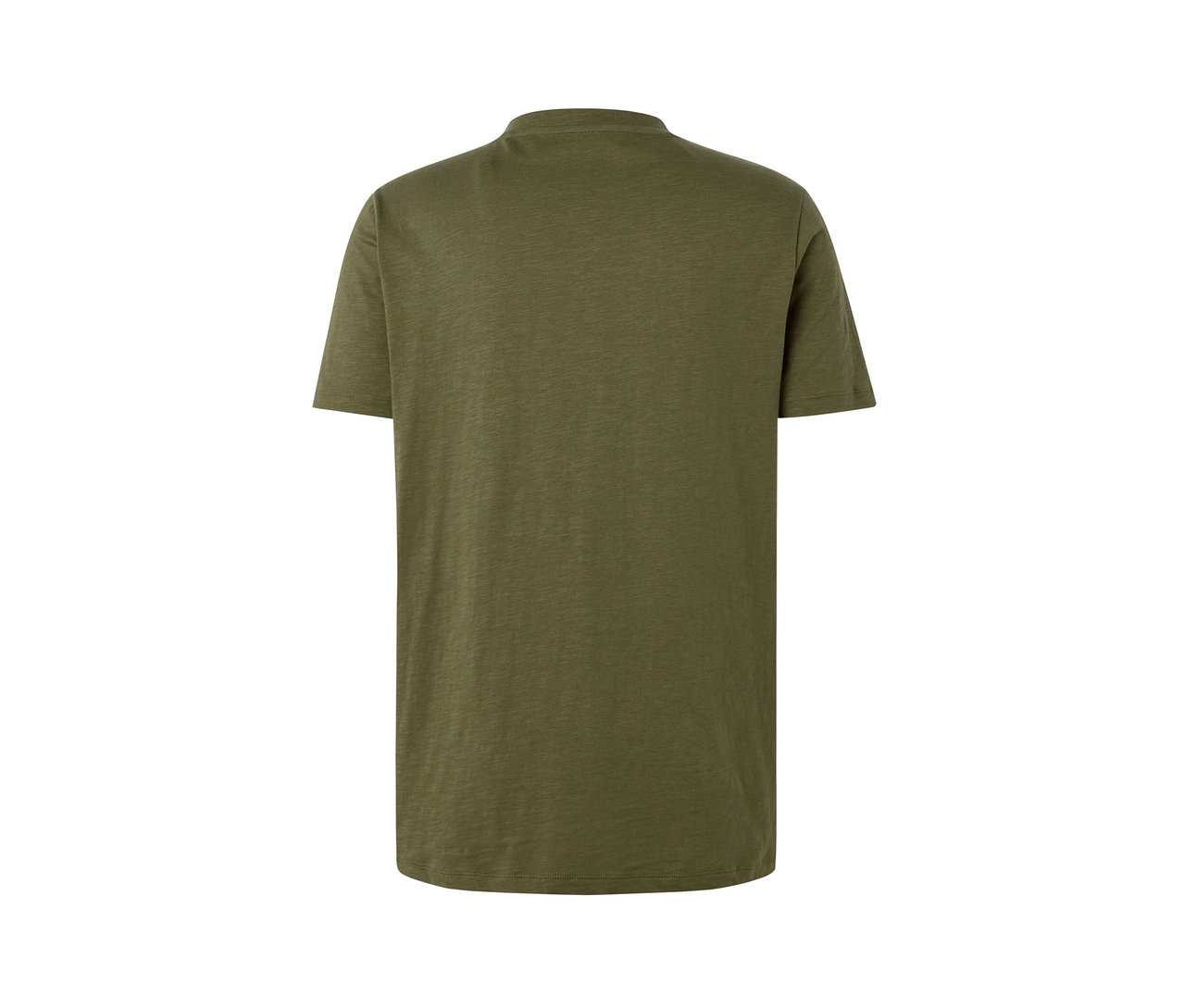 Khaki henley tričko s krátkymi rukávmi zozadu.