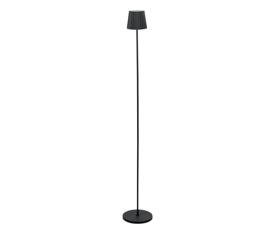 Čierna stojacia LED lampa s akumulátorom.