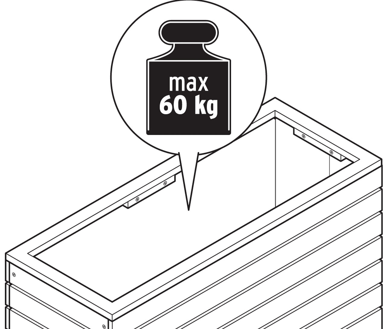Nákres obdĺžnikového vyvýšeného záhona s maximálnou nosnosťou 60 kg.