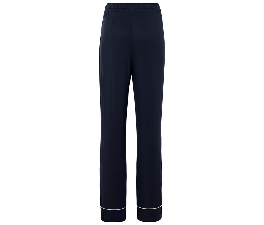 Tmavomodré dlhé pyžamové nohavice s bielym lemom.