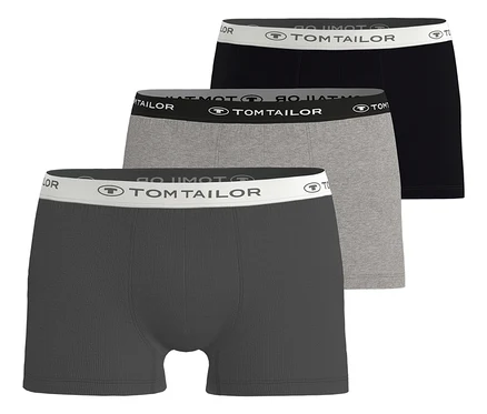Tri sivé boxerky Tom Tailor »Buffer«, 3 ks, naskladané na sebe, s logom na páse.