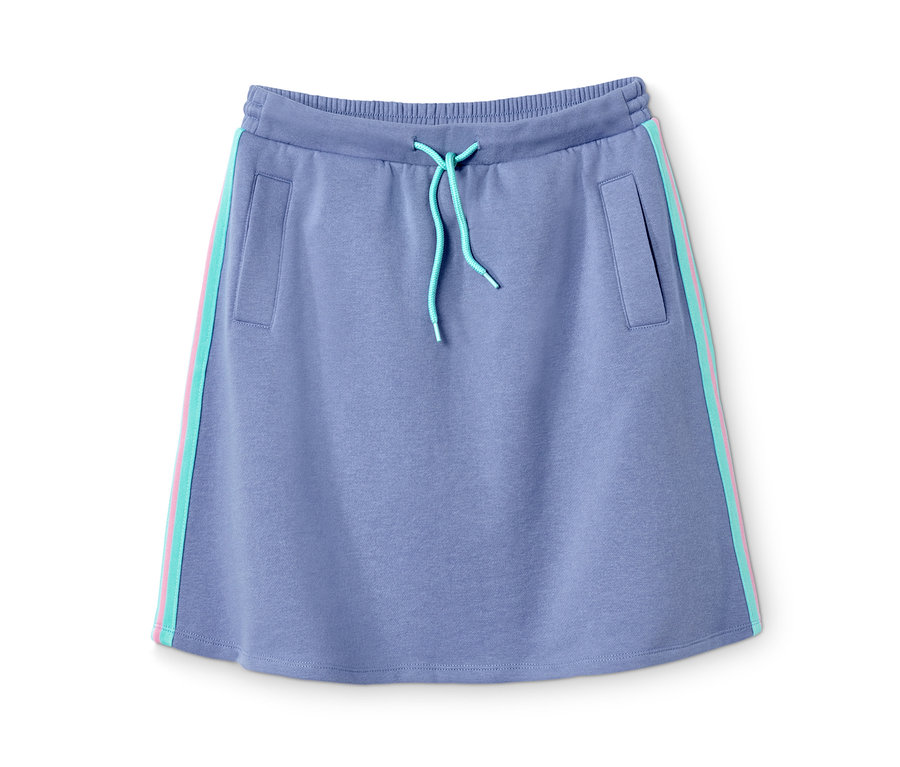 Modrá tepláková sukňa s recyklovaným polyesterom so šnúrkou a vreckami.