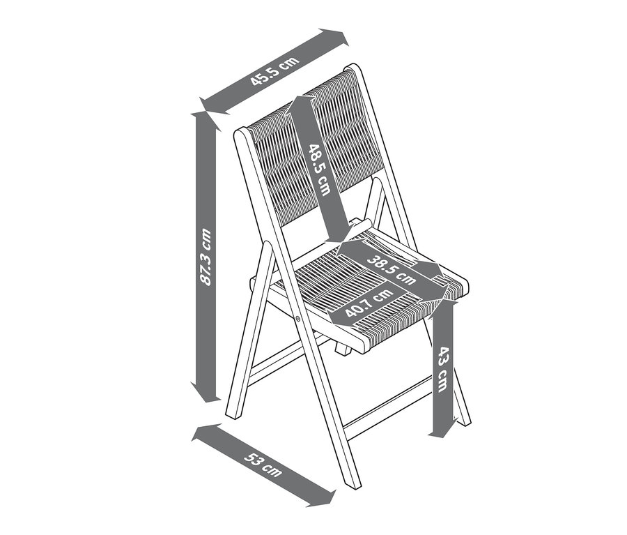 Rozmery sklápacej stoličky »Lenja« s textilným výpletom.