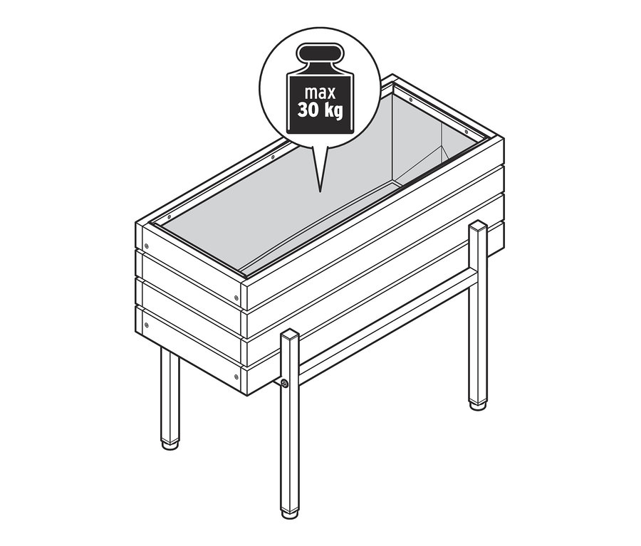 Ilustrácia kvetináča Elin s maximálnou nosnosťou 30 kg.