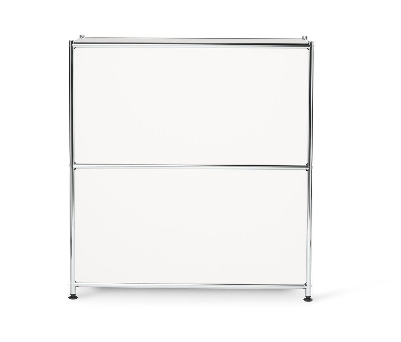 Biela nízka kovová odkladacia skrinka »CN3« s výklopnými priehradkami.