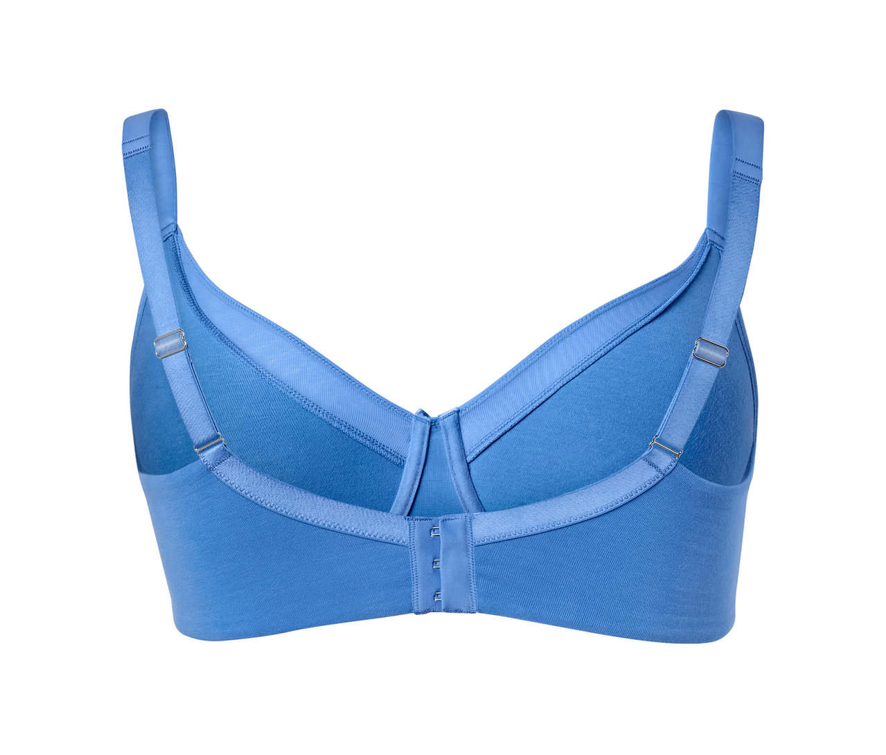 Detail modrej zmenšujúcej podprsenky, pohľad zozadu.