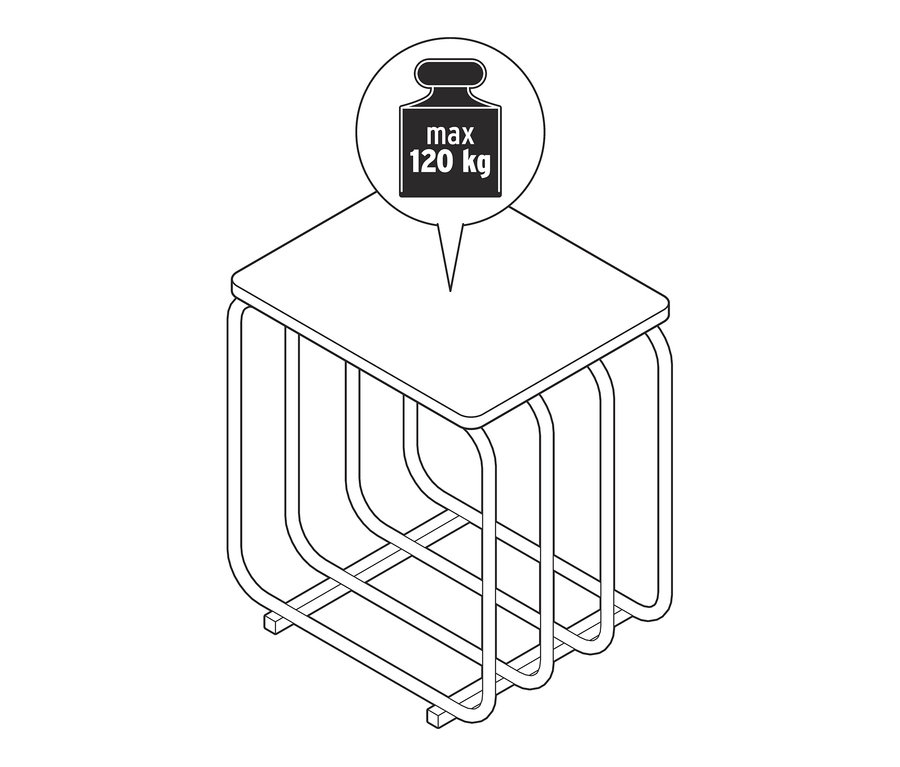 Nákres taburetky s maximálnou nosnosťou 120 kg.