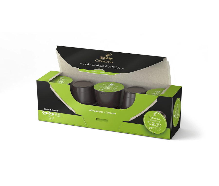 Balenie kapsúl Cafissimo Flavoured Espresso - Pistachio & Chocolate.