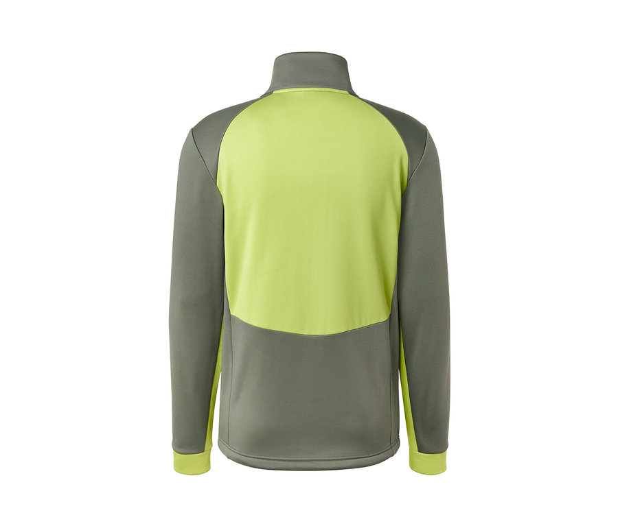 Zadný pohľad na termobundu v khaki a limetkovej farbe.