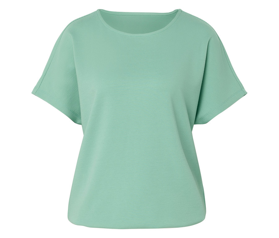 Svetlozelené tričko s krátkym rukávom a okrúhlym výstrihom leží na plocho.