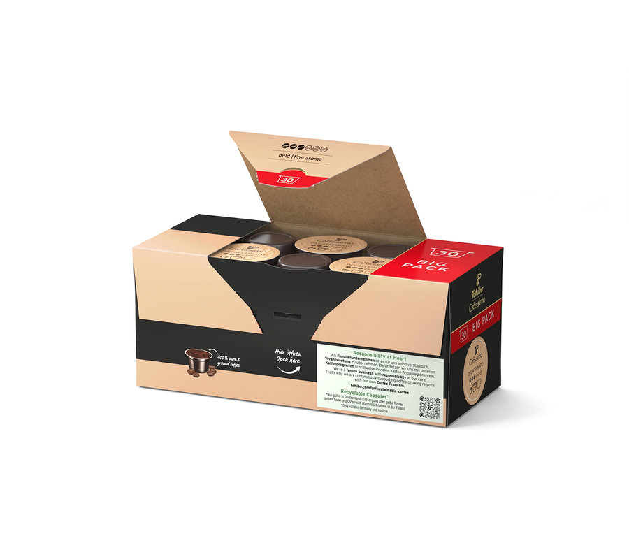 Otvorené balenie Cafissimo Decaffeinato s 30 kapsulami.