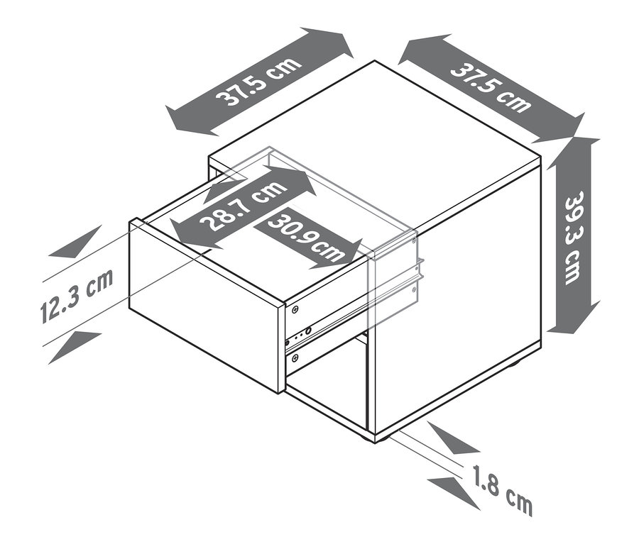 Diagram modulu regálu Flemming s rozmermi.