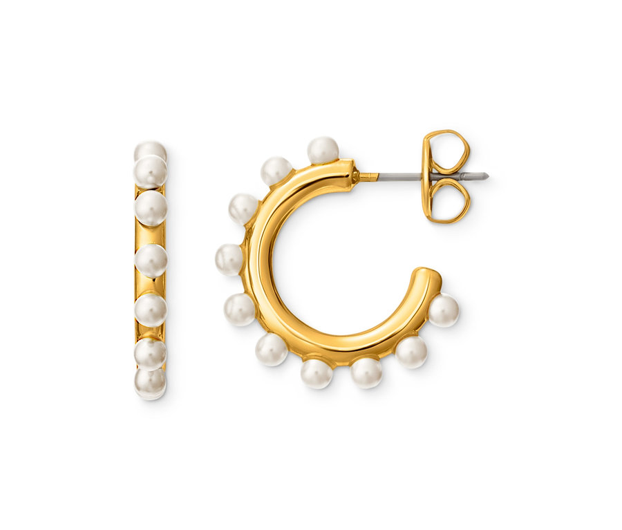 Zlaté náušnice kreoly s umelými perlami.