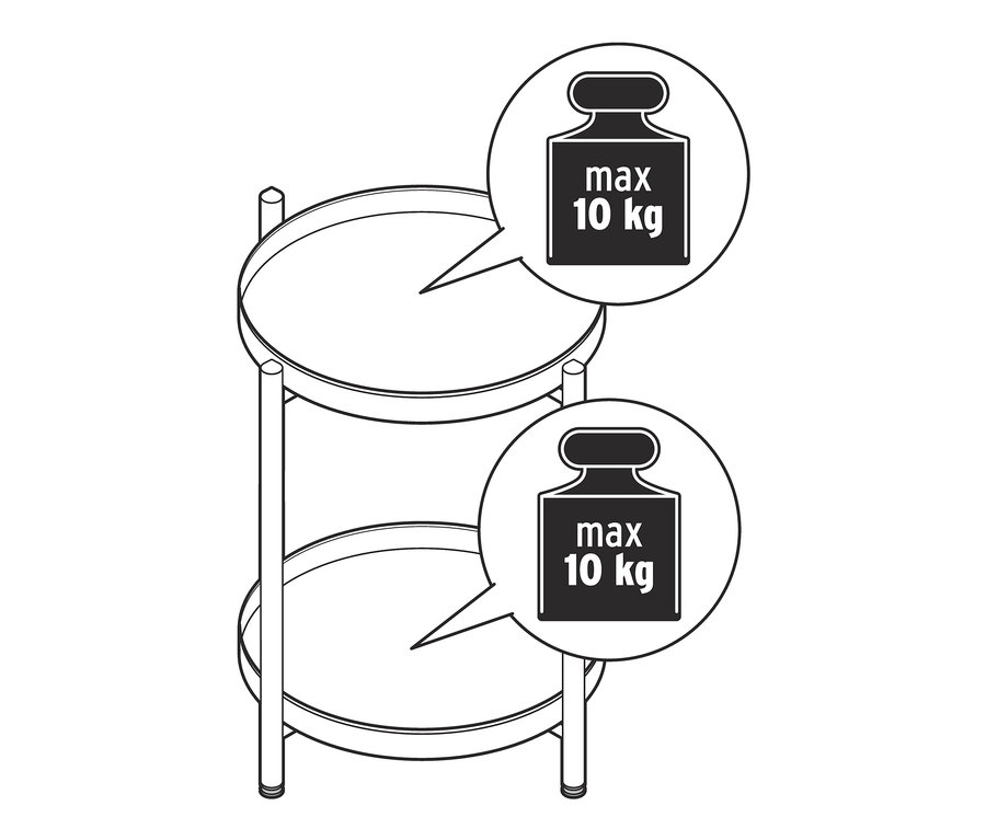 Ilustrácia kovového príručného stolíka s maximálnou nosnosťou 10 kg.