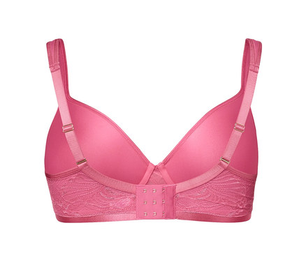 Detail ružovej podprsenky »Spacer« s čipkovaným lemom, pohľad zozadu.