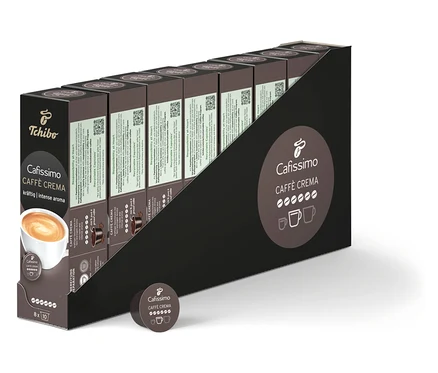 Balenie kapsúl Cafissimo Caffè Crema. Na obale je obrázok šálky s kávou.