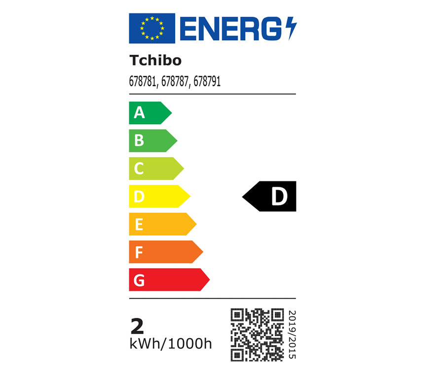 Energetický štítok s triedou spotreby D pre stolovú LED lampu s akumulátorom, čierna.