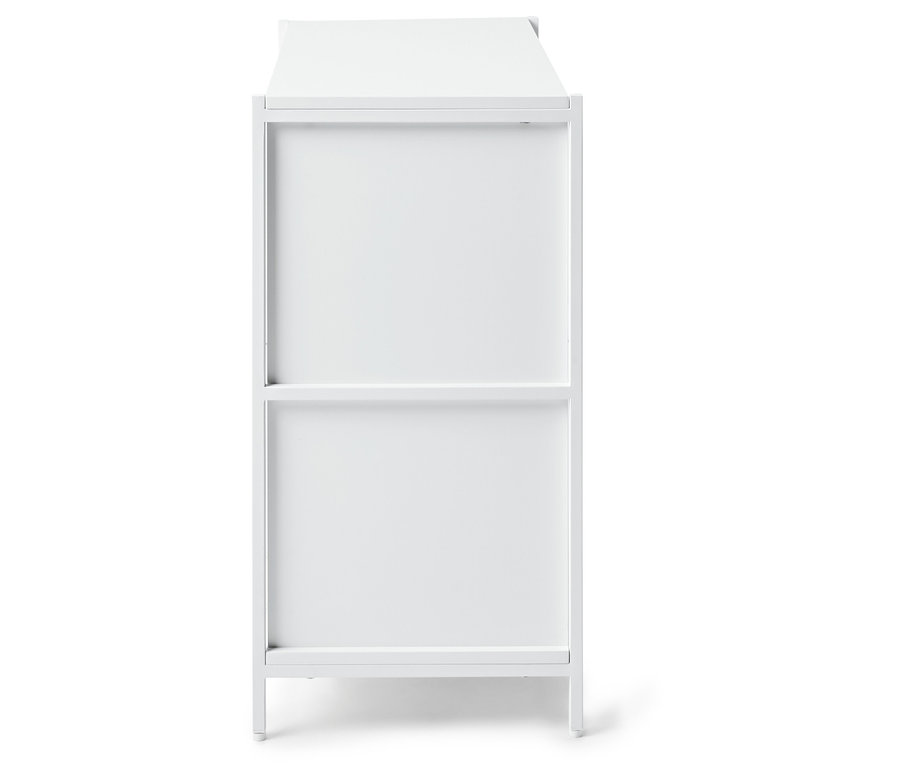 Biely stolík s dvomi policami.