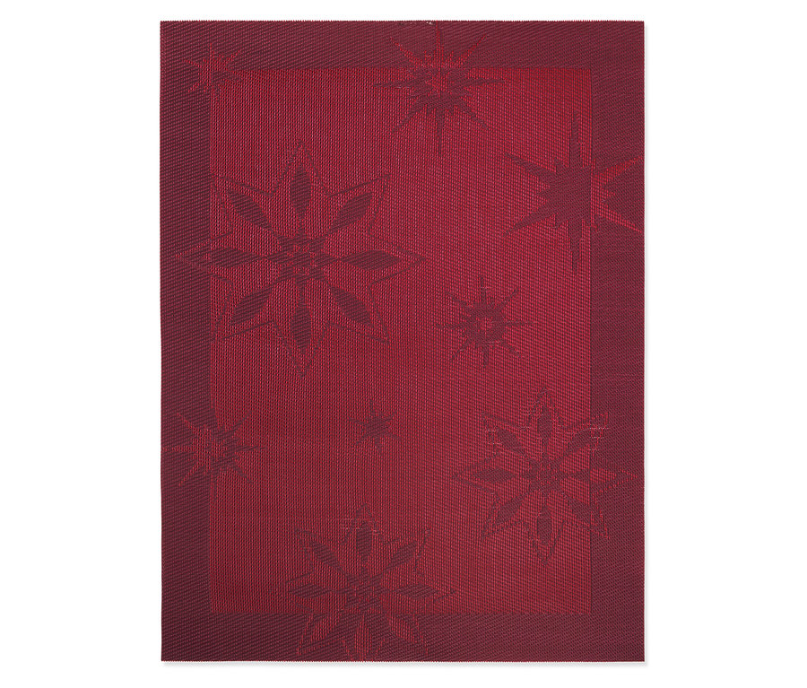 Červená prestieranie s motívom hviezdy.