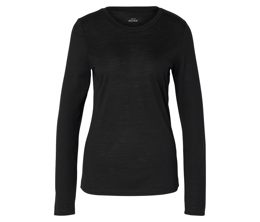 Čierne športové tričko s dlhým rukávom leží na bielom pozadí.