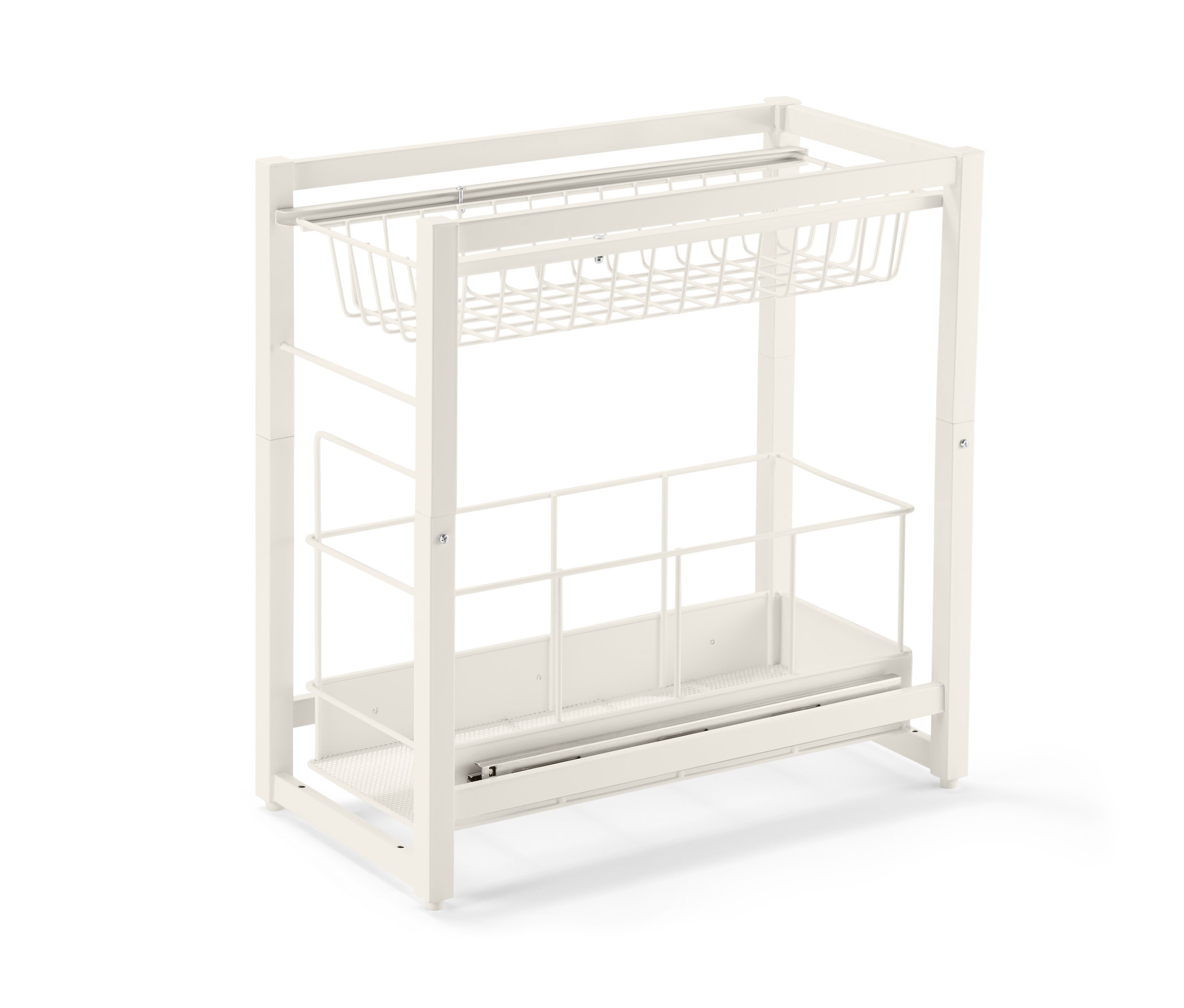 Biely výsuvný systém s 2 zásuvkami a stojan do skrine s 2 zásuvkami.