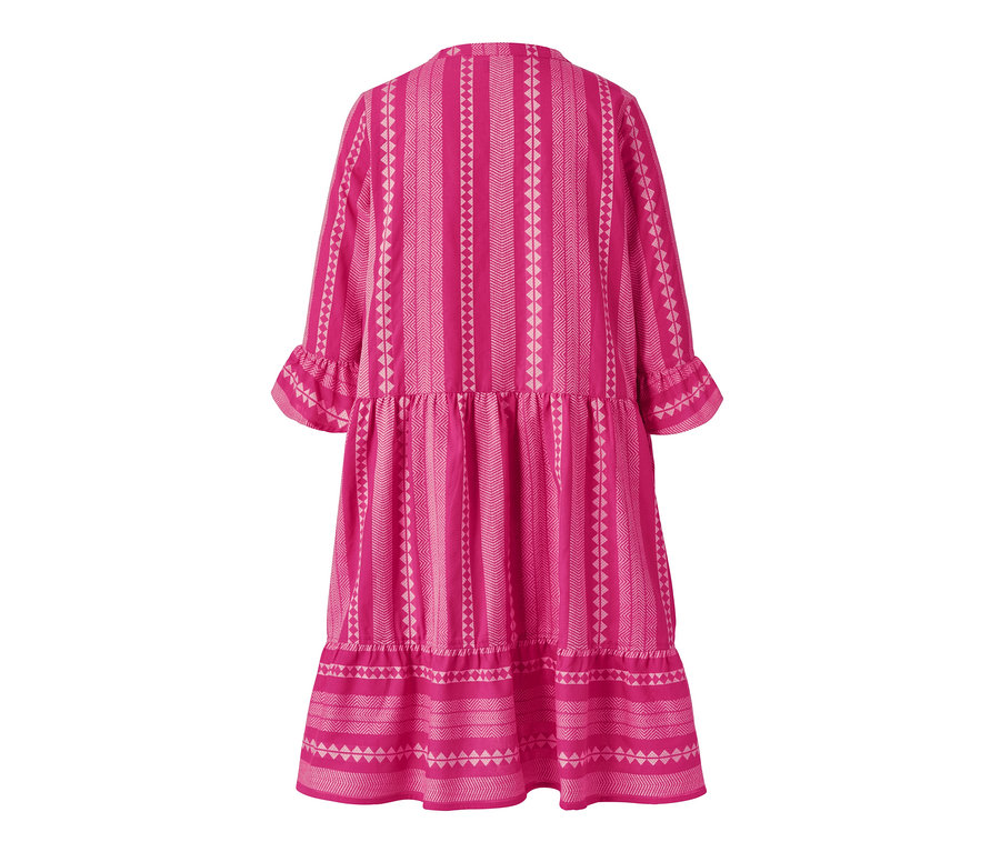 Detail tkaných šiat s ikatovým vzorom, ružové.