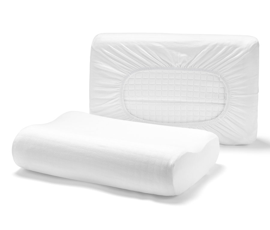 Dve biele džersejové napínacie obliečky na vankúše.